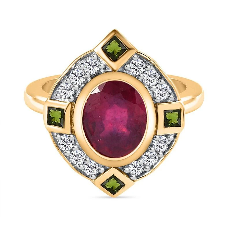 1A Afrikanischer Rubin (Fissure Gefüllt), Natürlicher Chromdiopsid Ringe 925 Silber Vergoldet (Größe 19.00) Ca. 3.11 Ct 1 1A Afrikanischer Rubin (Fissure Gefüllt), Natürlicher Chromdiopsid Ringe 925 Silber Vergoldet (Größe 19.00) Ca. 3.11 Ct