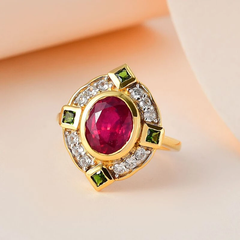 1A Afrikanischer Rubin (Fissure Gefüllt), Natürlicher Chromdiopsid Ringe 925 Silber Vergoldet (Größe 19.00) Ca. 3.11 Ct 2 1A Afrikanischer Rubin (Fissure Gefüllt), Natürlicher Chromdiopsid Ringe 925 Silber Vergoldet (Größe 19.00) Ca. 3.11 Ct – Bild 2