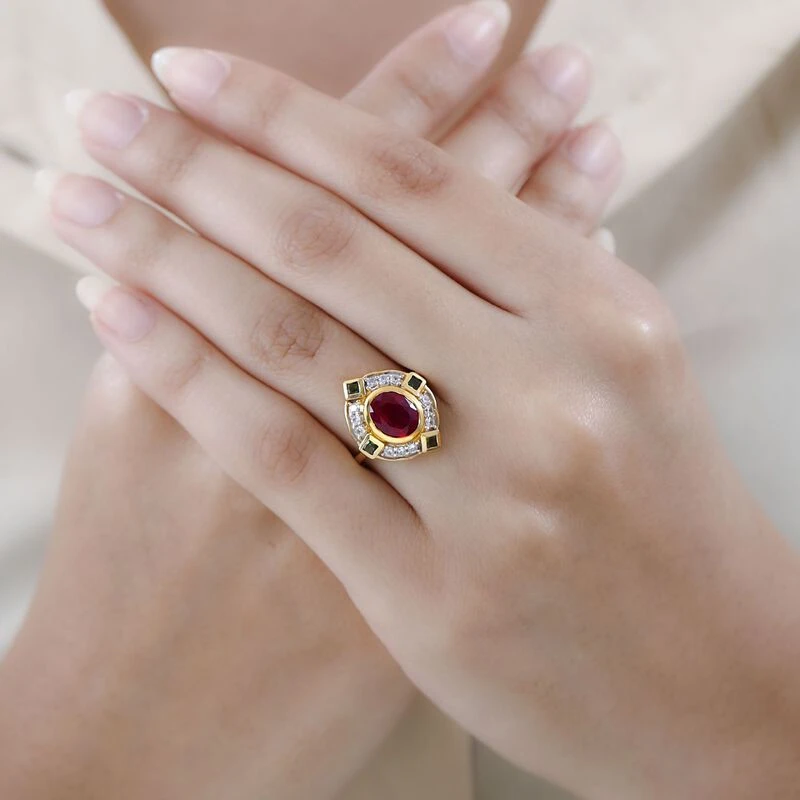 1A Afrikanischer Rubin (Fissure Gefüllt), Natürlicher Chromdiopsid Ringe 925 Silber Vergoldet (Größe 19.00) Ca. 3.11 Ct 3 1A Afrikanischer Rubin (Fissure Gefüllt), Natürlicher Chromdiopsid Ringe 925 Silber Vergoldet (Größe 19.00) Ca. 3.11 Ct – Bild 3