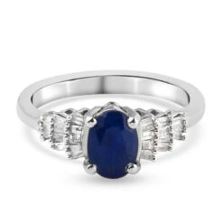 Masoala Saphir (Fissure Gefüllt) Und Diamant Ring 925 Silber Platiniert (Größe 16.00) Ca. 1,35 Ct