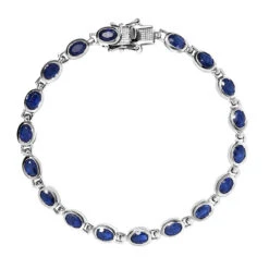 Masoala Saphir (Fissure Gefüllt)-Armband, Ca. 19 Cm, 925 Silber Platiniert Ca. 12,82 Ct