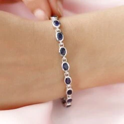 Masoala Saphir (Fissure Gefüllt)-Armband, Ca. 19 Cm, 925 Silber Platiniert Ca. 12,82 Ct -Mode Zubehör Geschäft 8728232 2