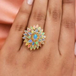 Natürlicher, äthiopischer Opal Blumen-Ring, 925 Silber Gelbgold Vermeil (Größe 16.00) Ca. 3.74 Ct 9 Natürlicher, äthiopischer Opal Blumen-Ring, 925 Silber Gelbgold Vermeil (Größe 16.00) Ca. 3.74 Ct -Mode Zubehör Geschäft 8791553 2