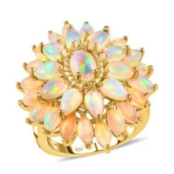 Natürlicher, äthiopischer Opal Blumen-Ring, 925 Silber Gelbgold Vermeil (Größe 16.00) Ca. 3.74 Ct 10 Natürlicher, äthiopischer Opal Blumen-Ring, 925 Silber Gelbgold Vermeil (Größe 16.00) Ca. 3.74 Ct -Mode Zubehör Geschäft 8791553 3