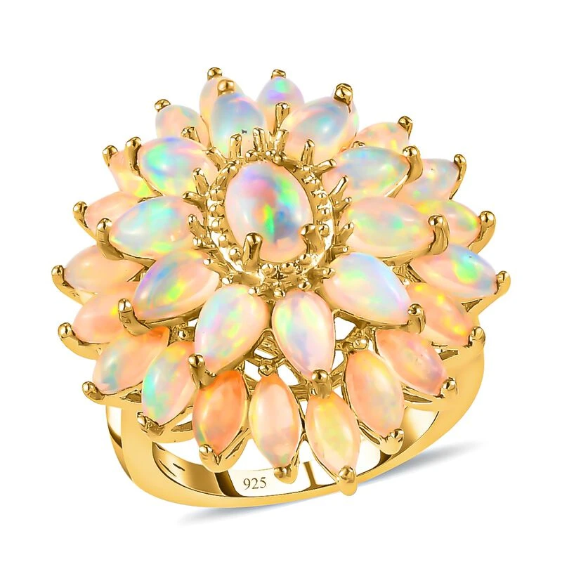 Natürlicher, äthiopischer Opal Blumen-Ring, 925 Silber Gelbgold Vermeil (Größe 16.00) Ca. 3.74 Ct 4 Natürlicher, äthiopischer Opal Blumen-Ring, 925 Silber Gelbgold Vermeil (Größe 16.00) Ca. 3.74 Ct – Bild 4