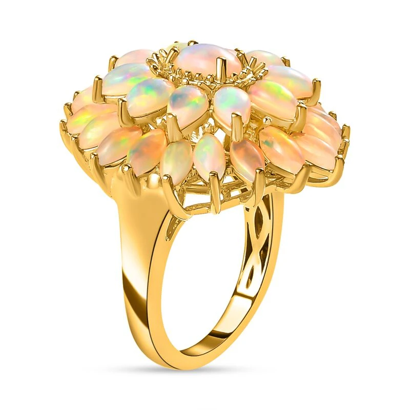Natürlicher, äthiopischer Opal Blumen-Ring, 925 Silber Gelbgold Vermeil (Größe 16.00) Ca. 3.74 Ct 5 Natürlicher, äthiopischer Opal Blumen-Ring, 925 Silber Gelbgold Vermeil (Größe 16.00) Ca. 3.74 Ct – Bild 5
