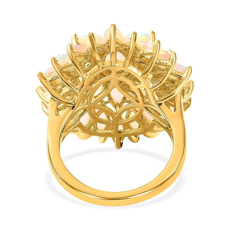 Natürlicher, äthiopischer Opal Blumen-Ring, 925 Silber Gelbgold Vermeil (Größe 16.00) Ca. 3.74 Ct 6 Natürlicher, äthiopischer Opal Blumen-Ring, 925 Silber Gelbgold Vermeil (Größe 16.00) Ca. 3.74 Ct – Bild 6