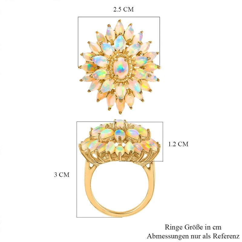 Natürlicher, äthiopischer Opal Blumen-Ring, 925 Silber Gelbgold Vermeil (Größe 16.00) Ca. 3.74 Ct 7 Natürlicher, äthiopischer Opal Blumen-Ring, 925 Silber Gelbgold Vermeil (Größe 16.00) Ca. 3.74 Ct – Bild 7