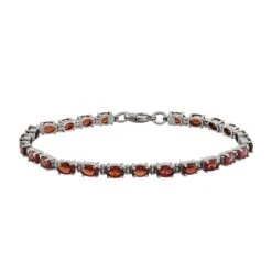 Rotes Granat-Armband, Ca. 20 Cm, Edelstahl, Ca. 15.32 Ct