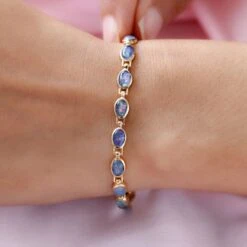 Boulder Opal Triplette-Armband, Ca. 20 Cm, 925 Silber Vergoldet Ca. 6.92 Ct -Mode Zubehör Geschäft 8959900 2